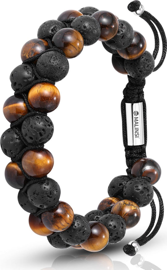 Onyx en Lava Stone Natuursteen Armband | Set van 4 | Double Onyx