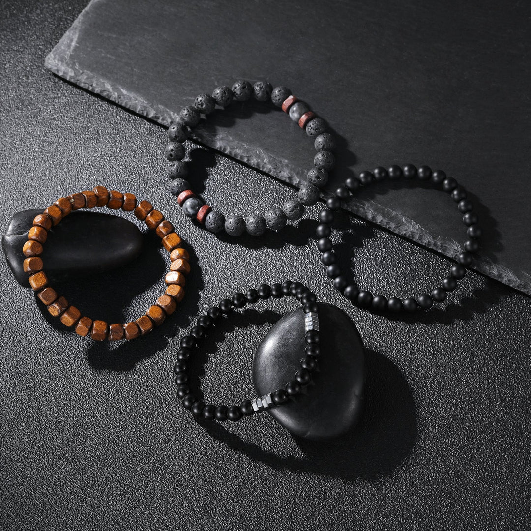 Onyx en Lava Stone Natuursteen Armband | Set van 4 | Wood