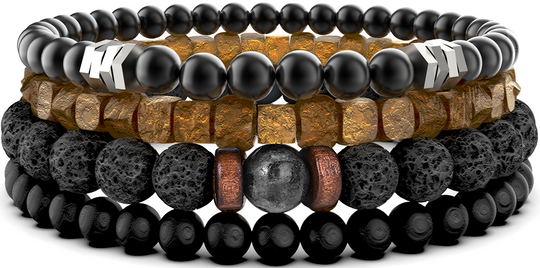 Onyx en Lava Stone Natuursteen Armband | Set van 4 | Wood