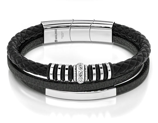 Armband Heren | Zwart Leer met RVS Accenten | Incl Verlengstuk