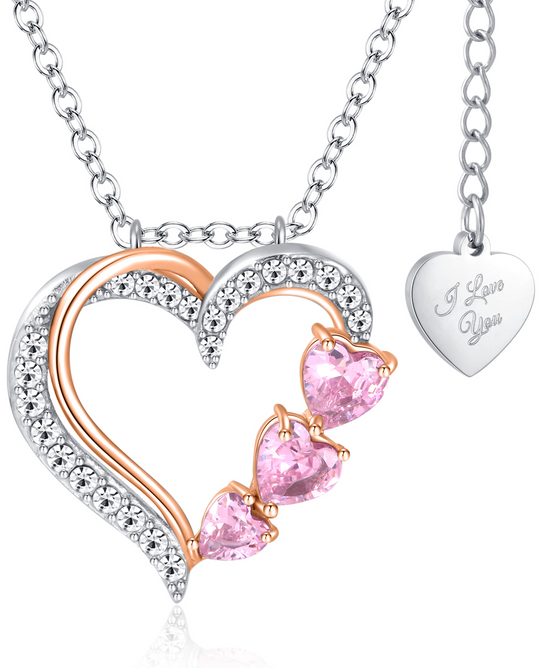 Ketting Dames | Dubbel Hart Diamant | Rose goud plated RVS