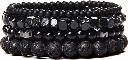 Onyx en Lava Stone Natuursteen Armband | Set van 4 | Zwart