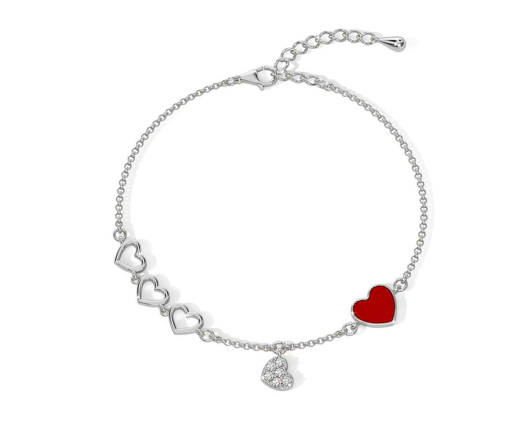 Hartjes armband dames met steentjes, Zilver | Cadeauplek