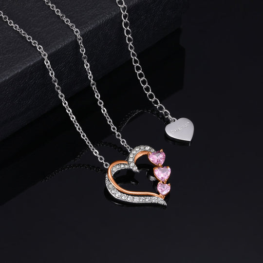 Ketting Dames | Dubbel Hart Diamant | Rose goud plated RVS