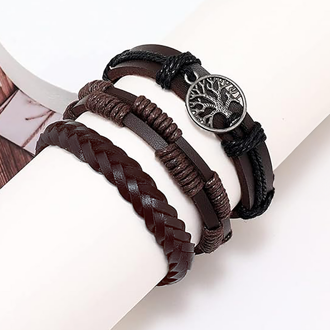 Forever Rope en Leer Armband | Set van 3 | Bruin