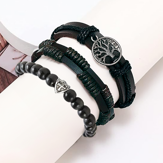 Onyx Rope en Leer Armband | Set van 3 | Zwart