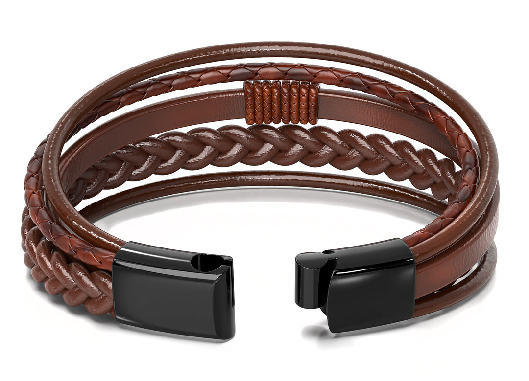 Luxe Armband Heren | RVS en Leer | Bruin Snoeren