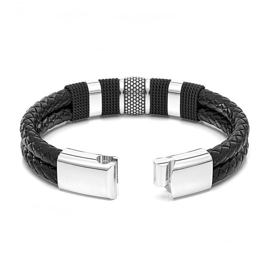 Leren Armband | RVS Ringen | Zilver