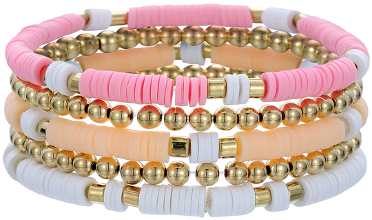 Armband Dames Set 5 Stuks | Roze & Wit