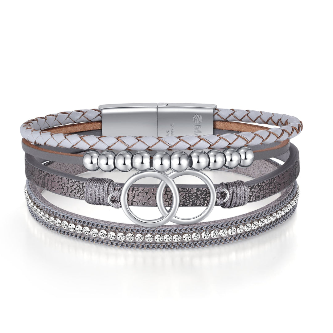 Armband Dames | 4 Snoeren |  Leer en RVS