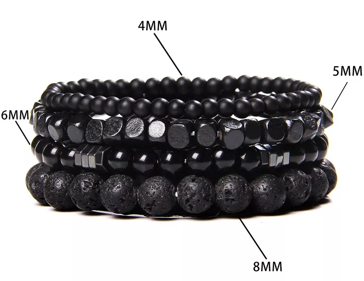 Onyx en Lava Stone Natuursteen Armband | Set van 4 | Zwart