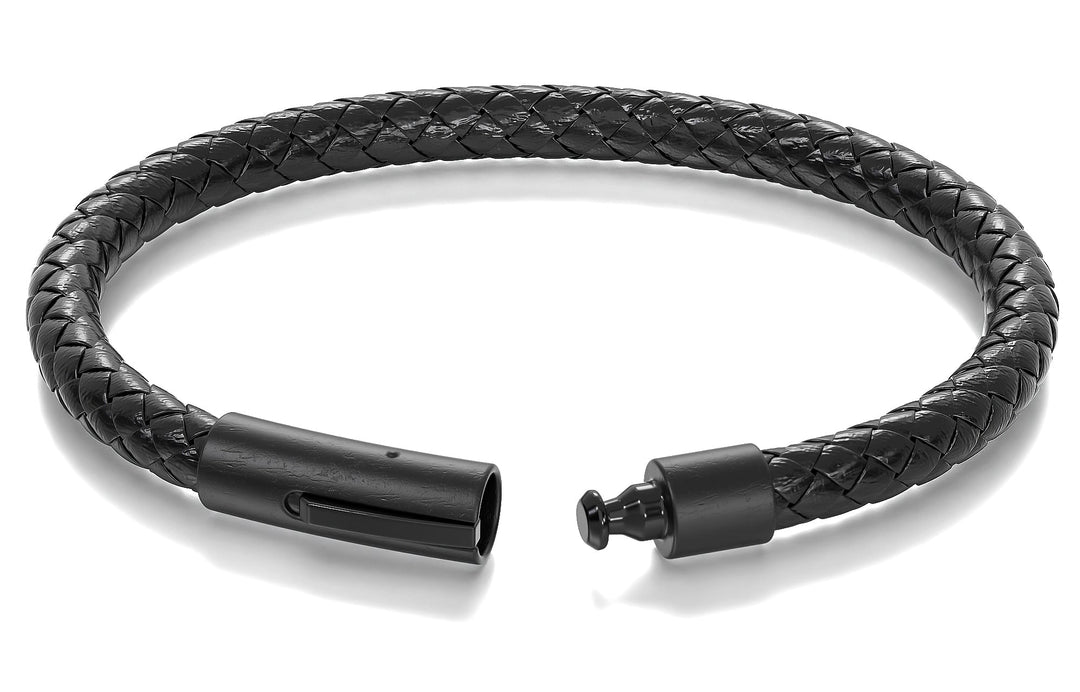 Armband Heren Leer | Enkel Gevlochten | Zwart