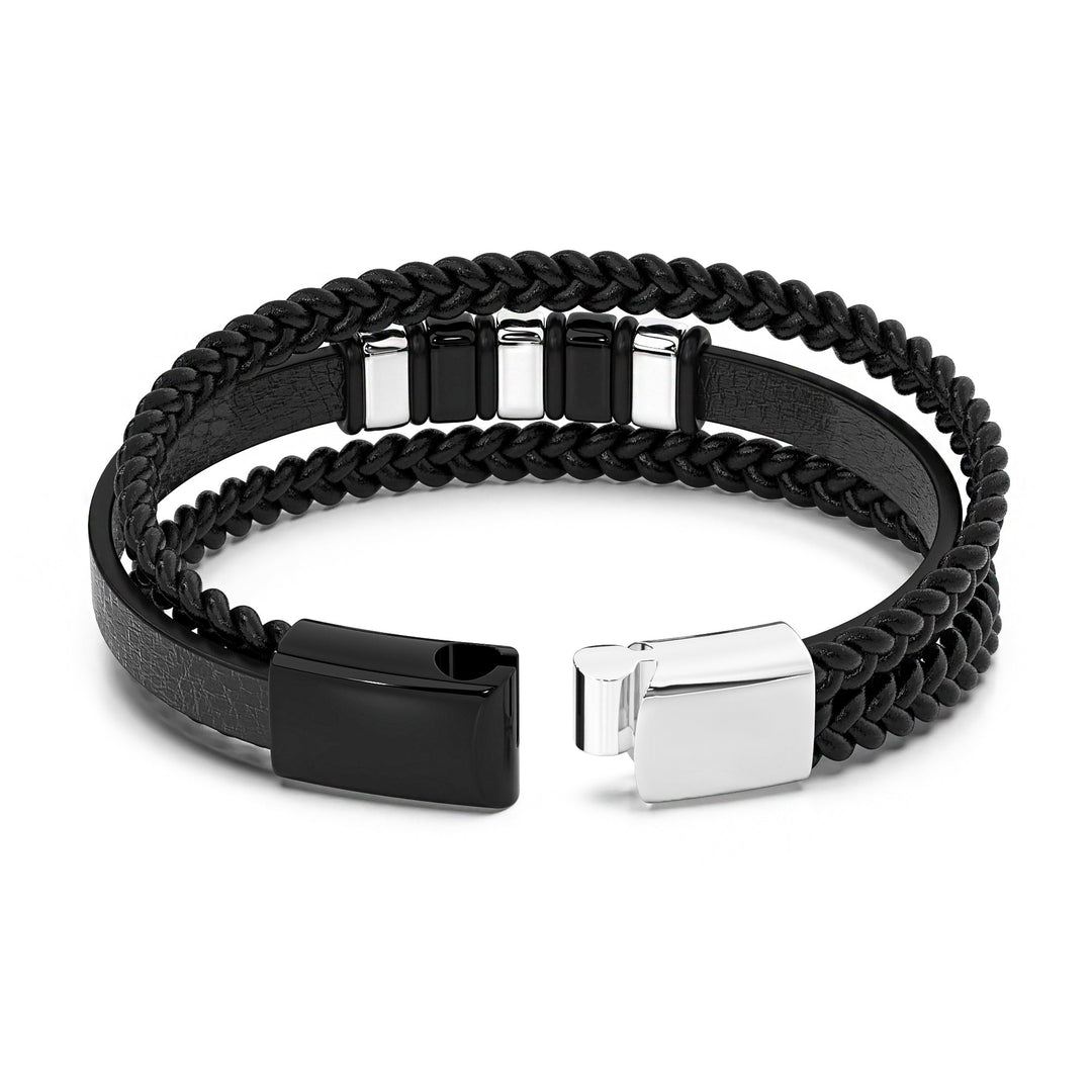 Armband Heren | Zwart Leer met RVS Accenten | Incl Verlengstuk