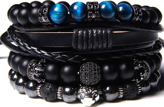 Panther Onyx stone en leer Armband | Set van 4