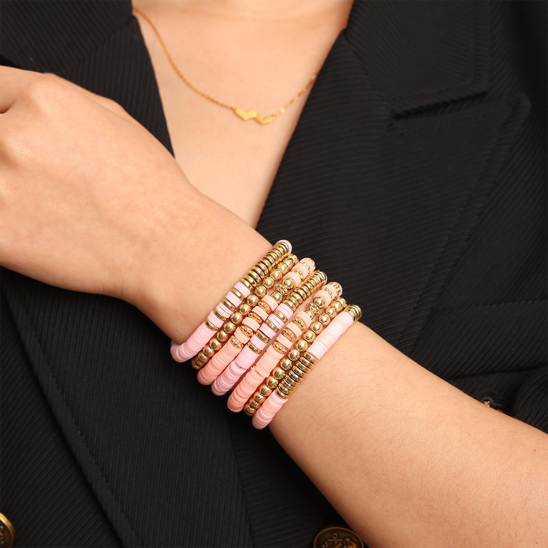 Armband Dames Set 7 Stuks | Roze & Geel