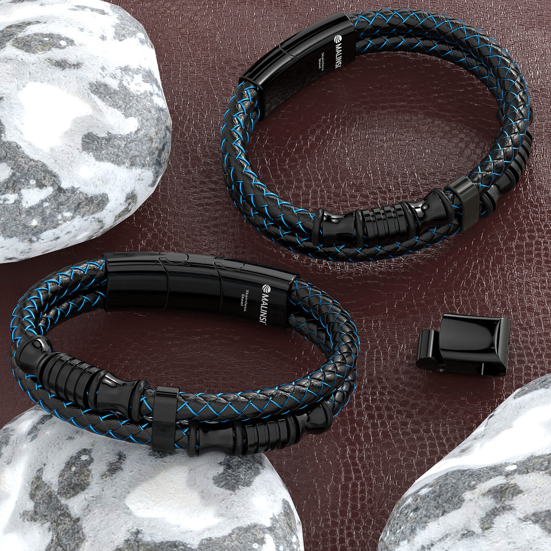 Armband Heren | Leer | Blauw Effect Mysterie