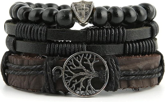 Onyx Rope en Leer Armband | Set van 3 | Zwart