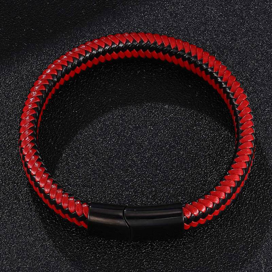 Gevlochten leren armband heren met RVS sluiting, Rood + Zwart | Cadeauplek