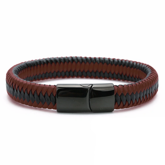 Gevlochten leren armband heren met RVS sluiting, Bruin + Zwart | Cadeauplek