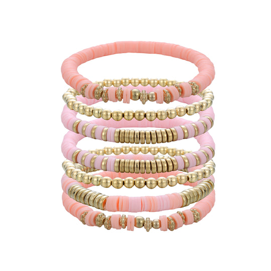 Armband Dames Set 7 Stuks | Roze & Geel