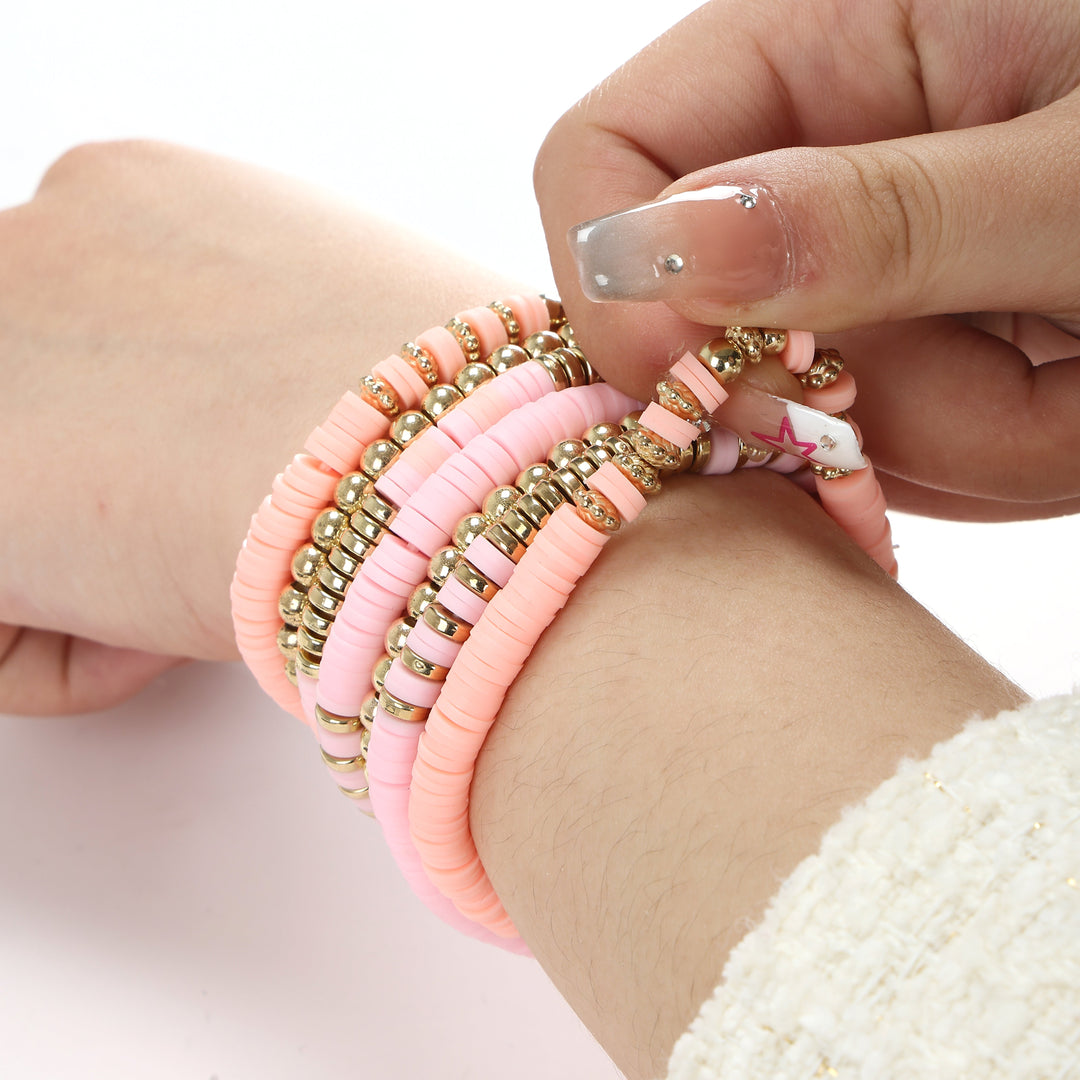 Armband Dames Set 7 Stuks | Roze & Geel