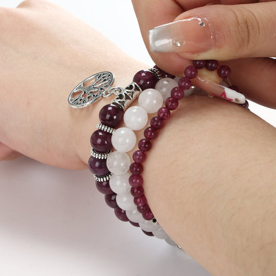 Armband Dames Set 3 Stuks | Kralen Steen Paars