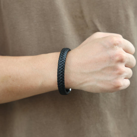 Armband Zwart Effect | RVS Sluiting en Gevlochten Leer