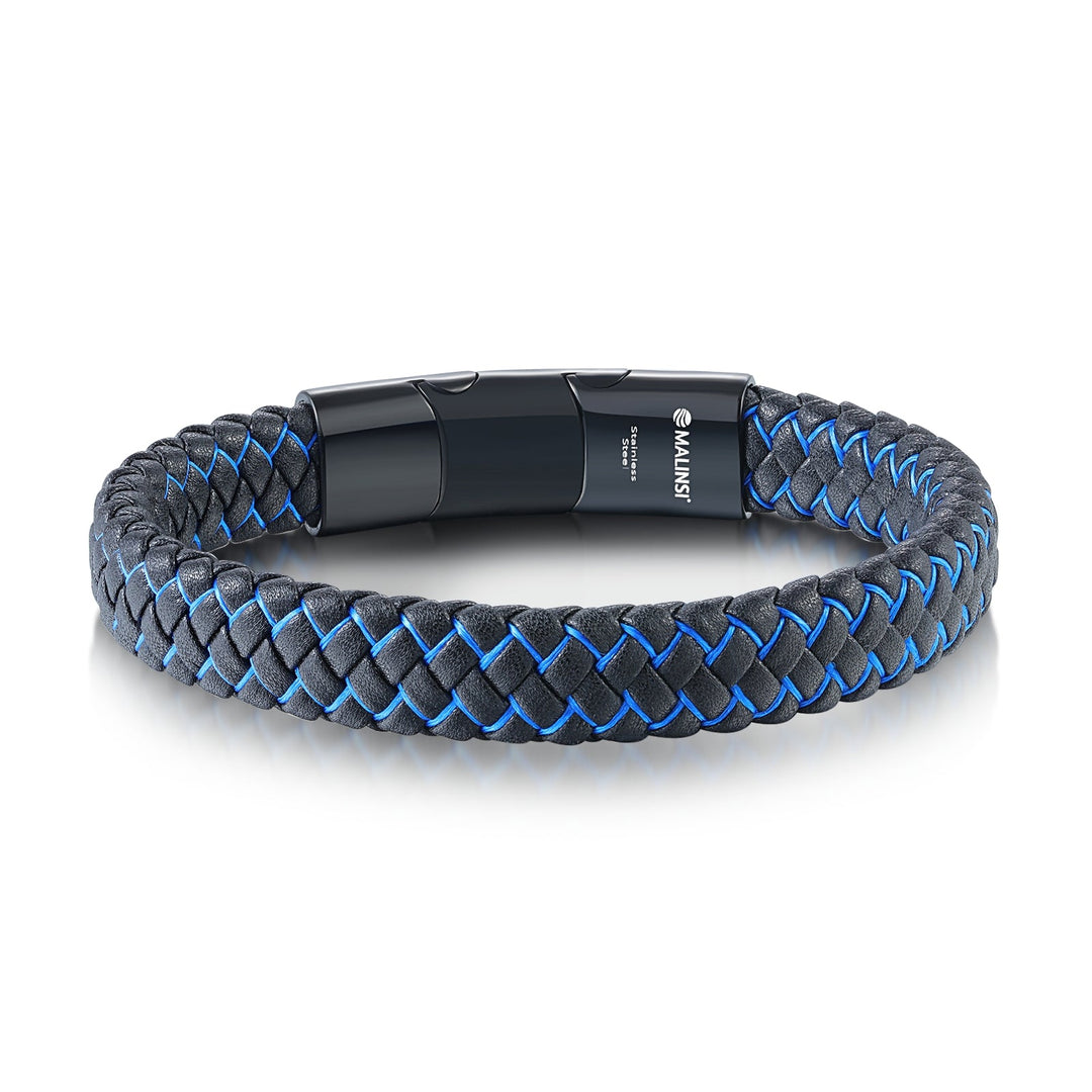 Armband Heren Leer | Gevlochten | Blauw Zwart Effect