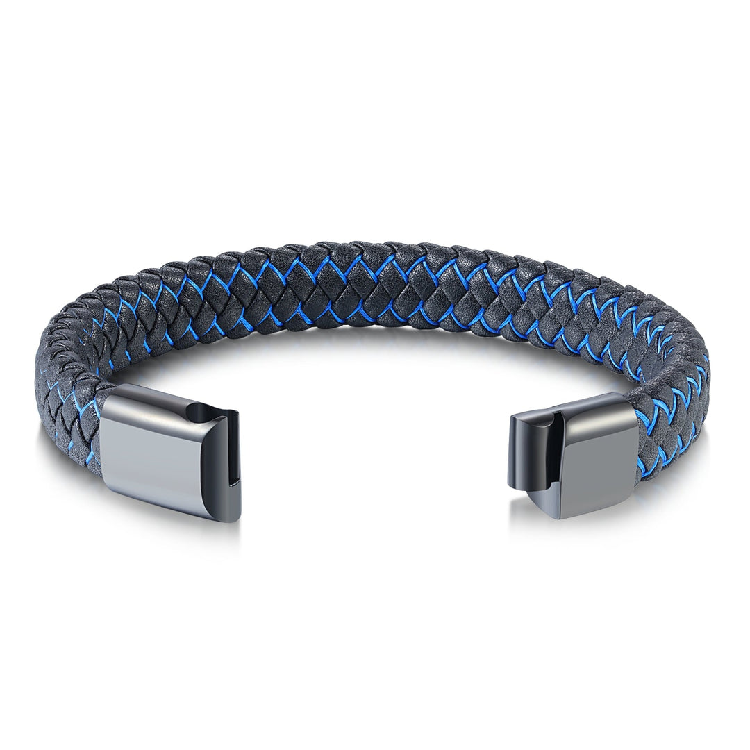 Armband Heren Leer | Gevlochten | Blauw Zwart Effect