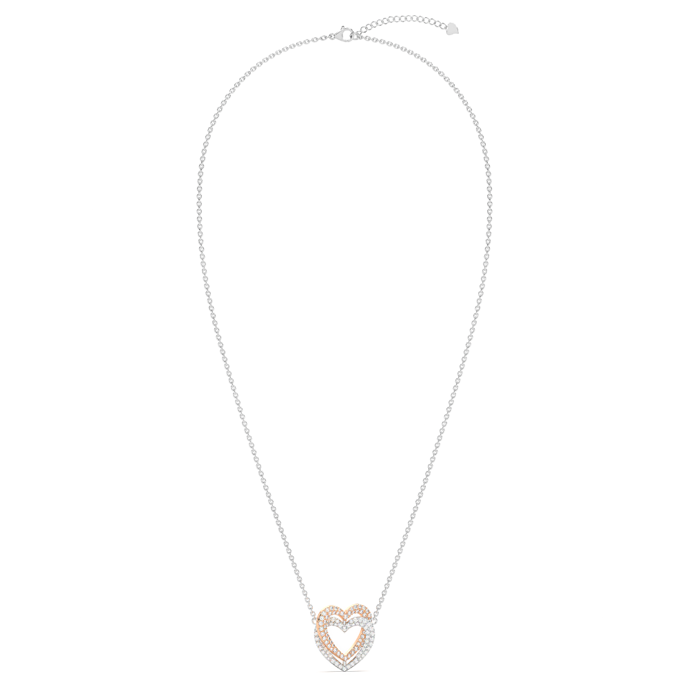 ketting dames zilver met twee hartjes en zirkonia steentjes | cadeauplek