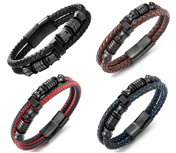 Leren armband heren met RVS, 4 kleuren | Cadeauplek