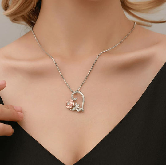 Zilveren Hart Ketting | Roos & Diamant Cadeauplek